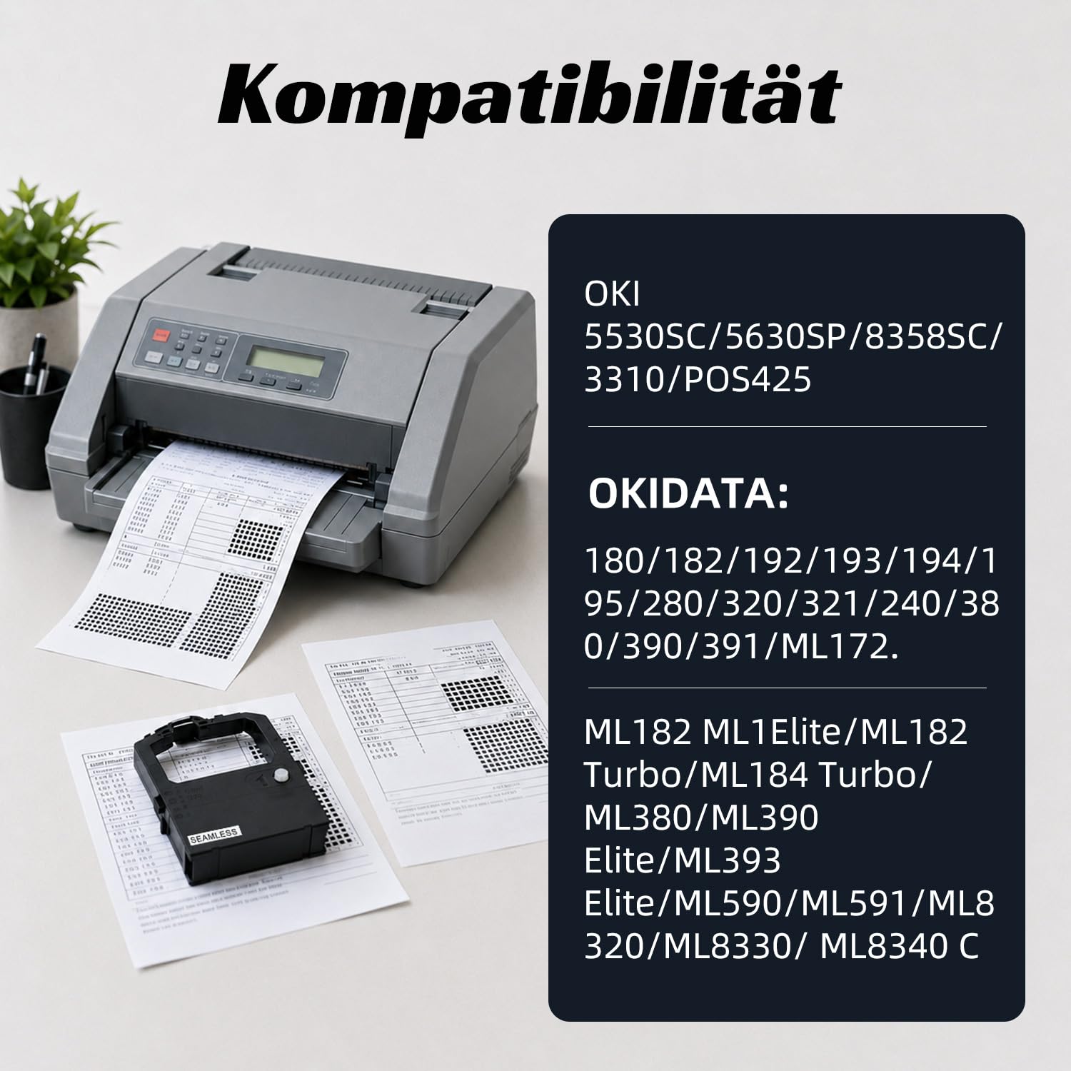 Printerfield Seamless Farbbandkassette in Schwarz für Oki ML182/390 und Oki182 5530SC/5630SP/8358SC/POS425 (6er Pack)