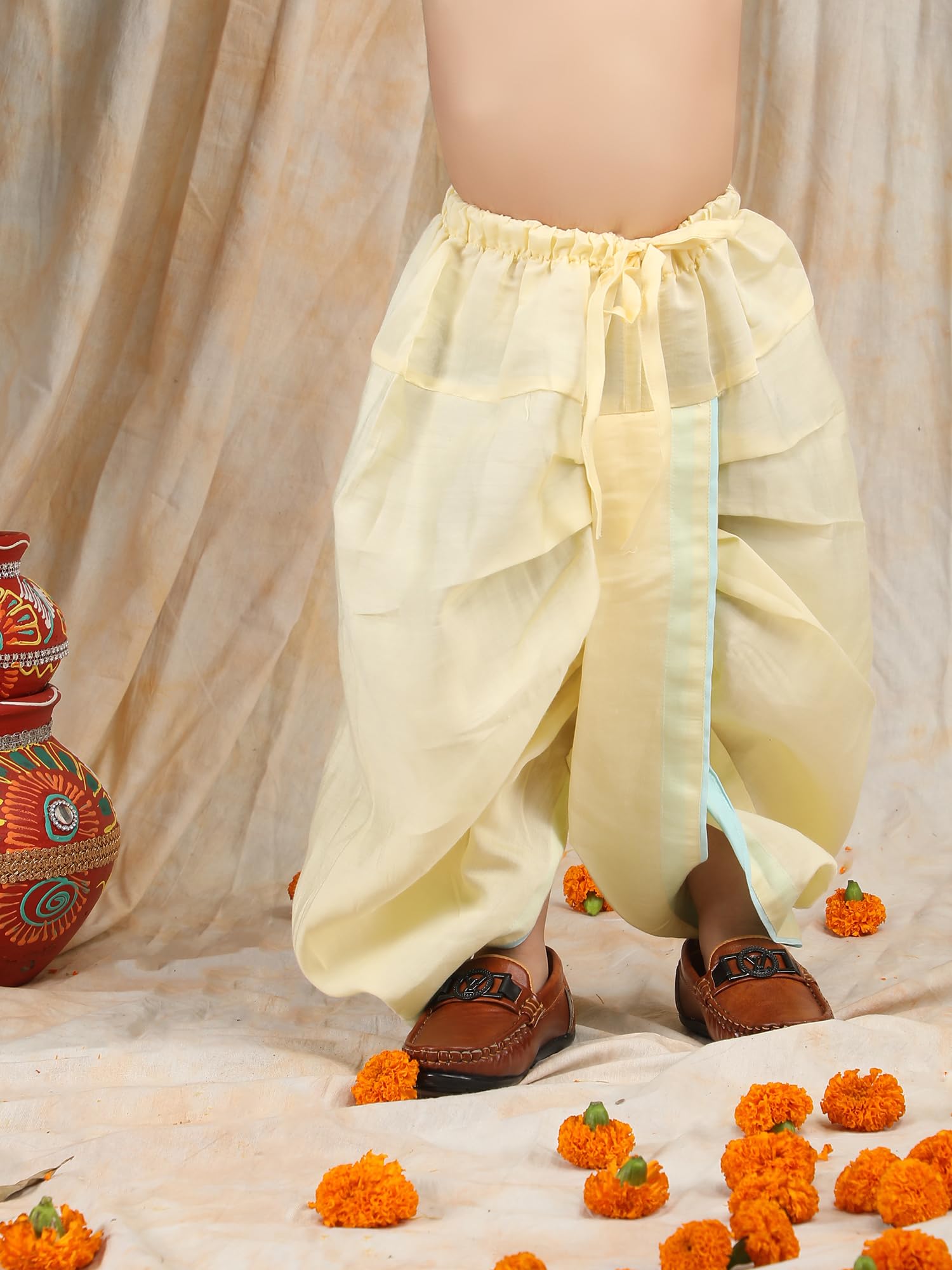 POLKA TOTS Elegant Traditional Dhoti Kurta Set for Baby Boys | Premium Cotton Ethnic Wear for Baby & Toddler Boy | Soft & Breathable Festive Outfit for Weddings (Blue Flower Embroidery, 0-3 M) 3