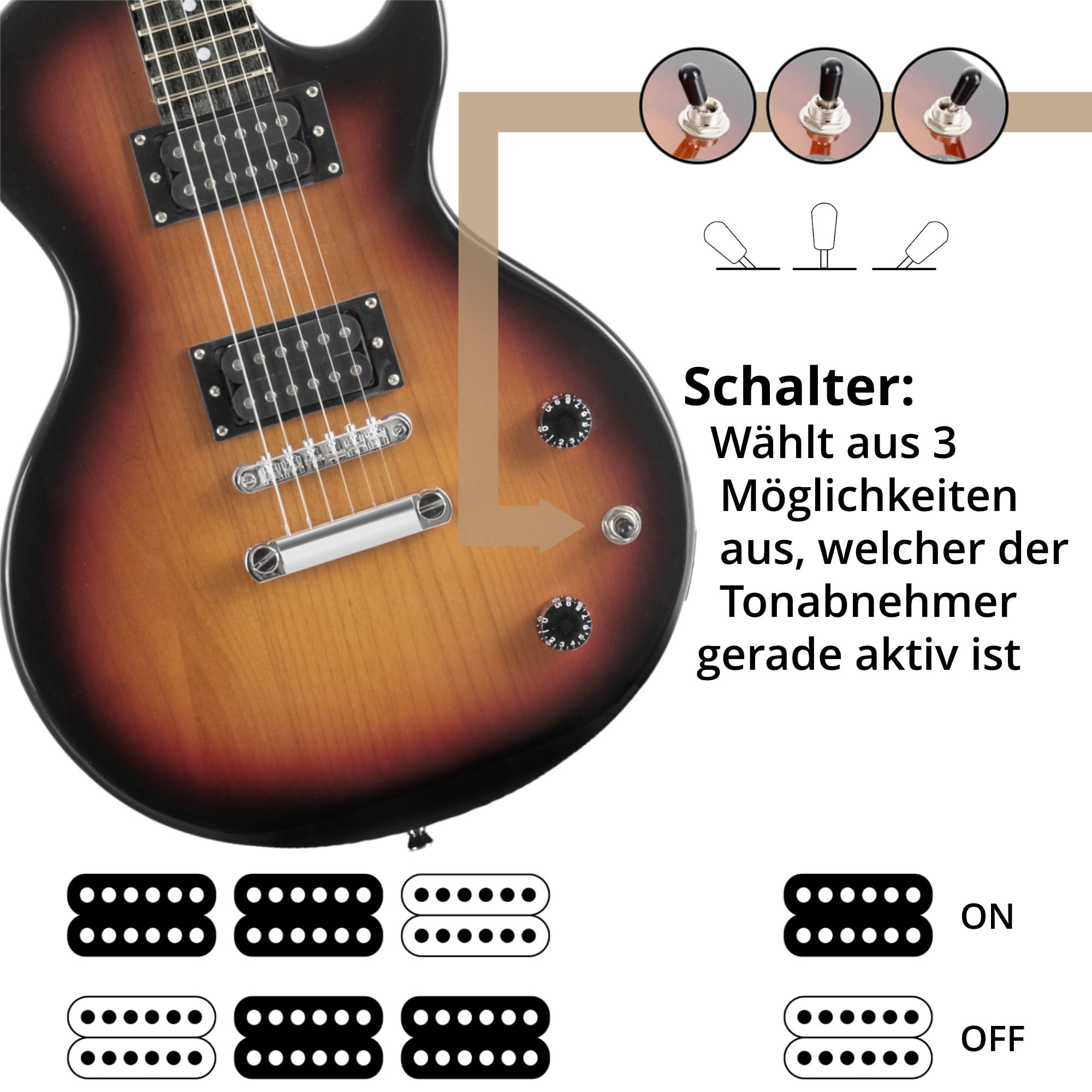 Rocktile LP-100 SB E-Gitarre (Korpus: Linde, Palisander Griffbrett, Finish: Sunburst)