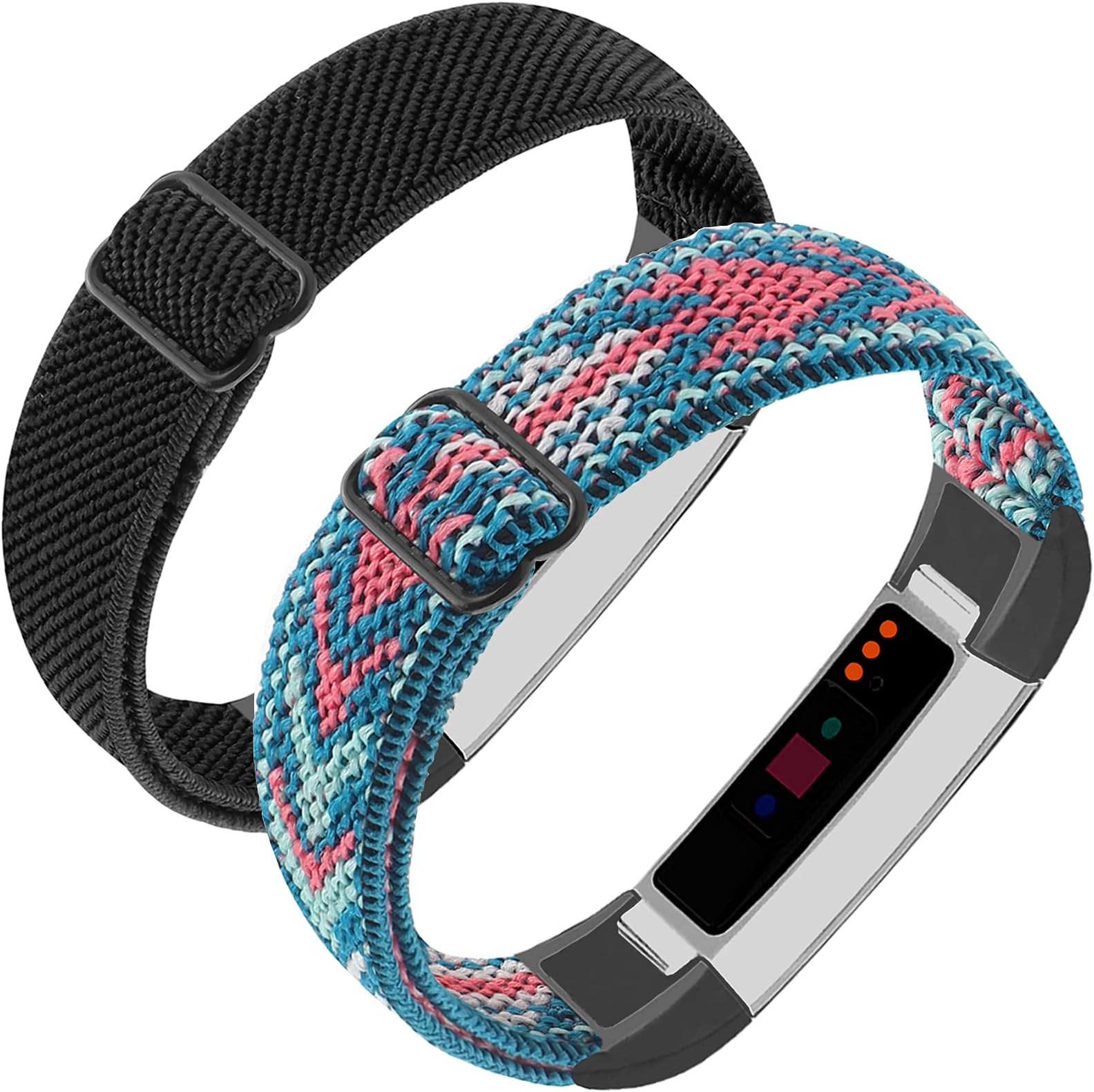 Adjustable Elastic Nylon Bands Compatible with Fitbit Alta and Alta HR Fitness Tracker, 2 Pack Braided Stretchy Wristband Accessory Bracelet Watch Strap Sport Replacement Band for Women Men
