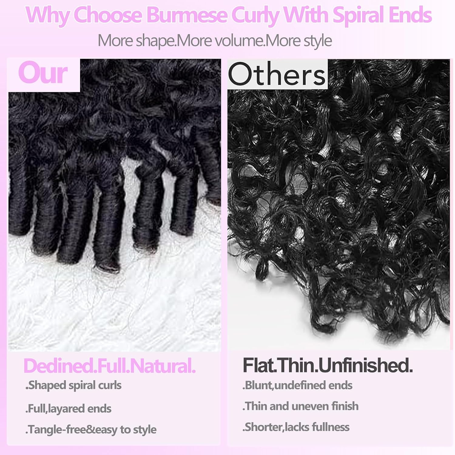 Burmese Curly Wig Human Hair 13x6 Lace Front Wigs Pre Plucked 220 Density HD Transparent Lace Frontal with Spiral End for Women Natural Black 22 Inch