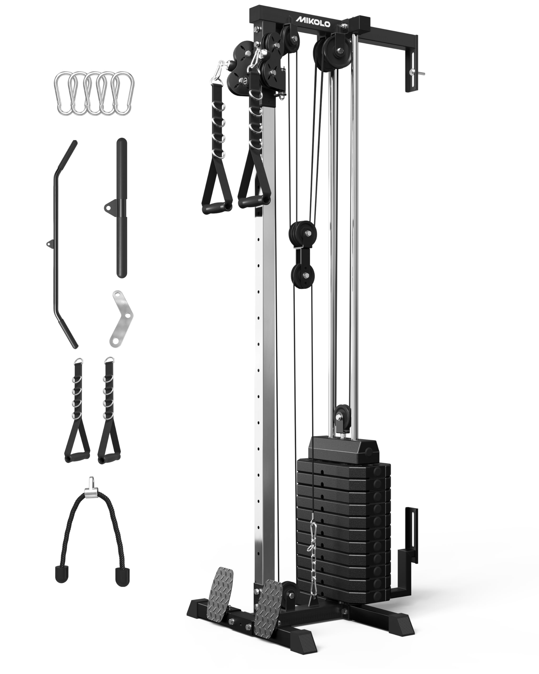 Mikolo Wall Mount Cable Station, Cable Crossover Machine with Dual Pulley System and 19/27 Adjustable Positions for Home Gym Fitness Equipment