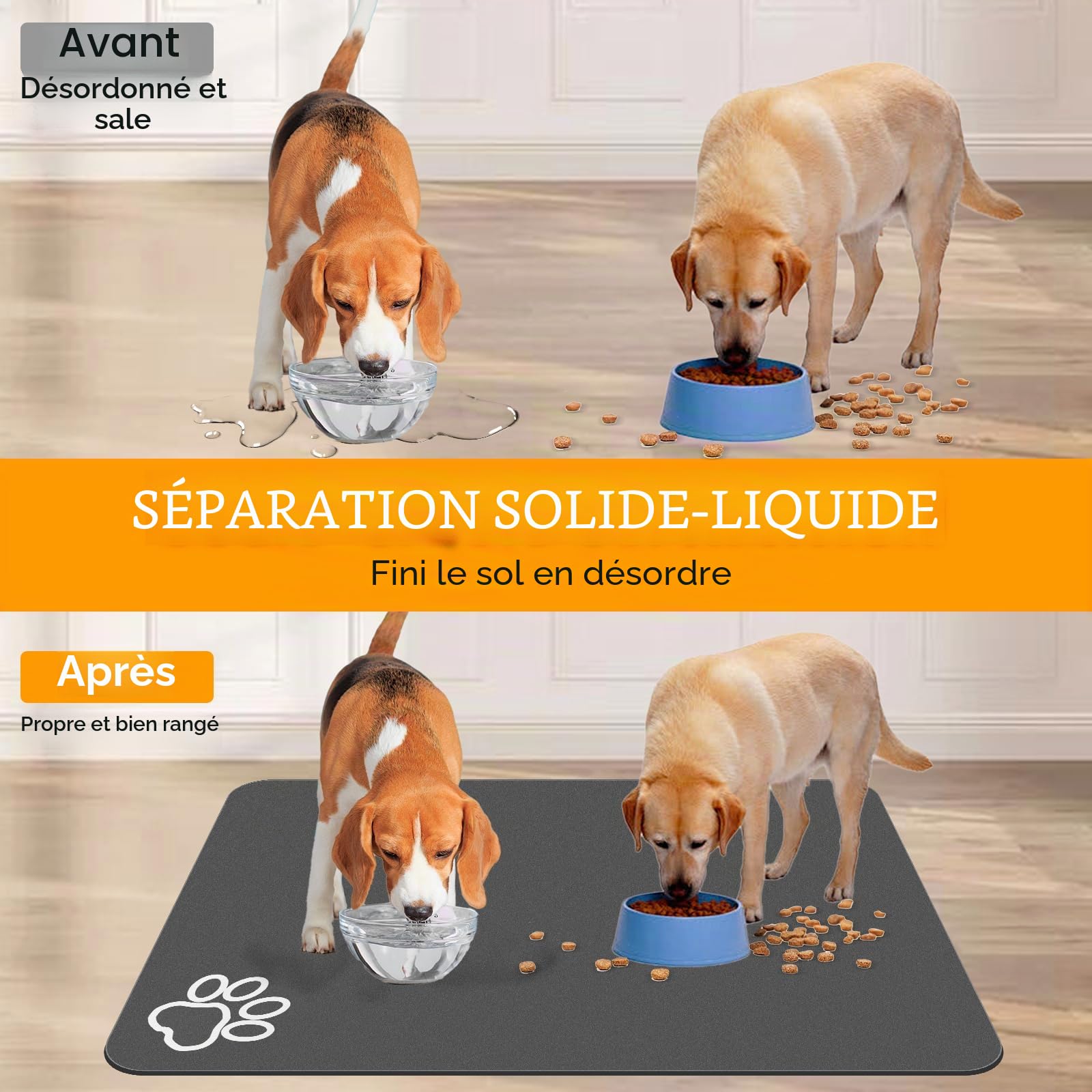 Tapis de nourriture pour chien, 100,1 x 80 cm, le plus grand tapis absorbant pour la nourriture et l'eau, tapis antidérapant pour gamelle pour chat, pas de taches, séchage rapide pour distributeur