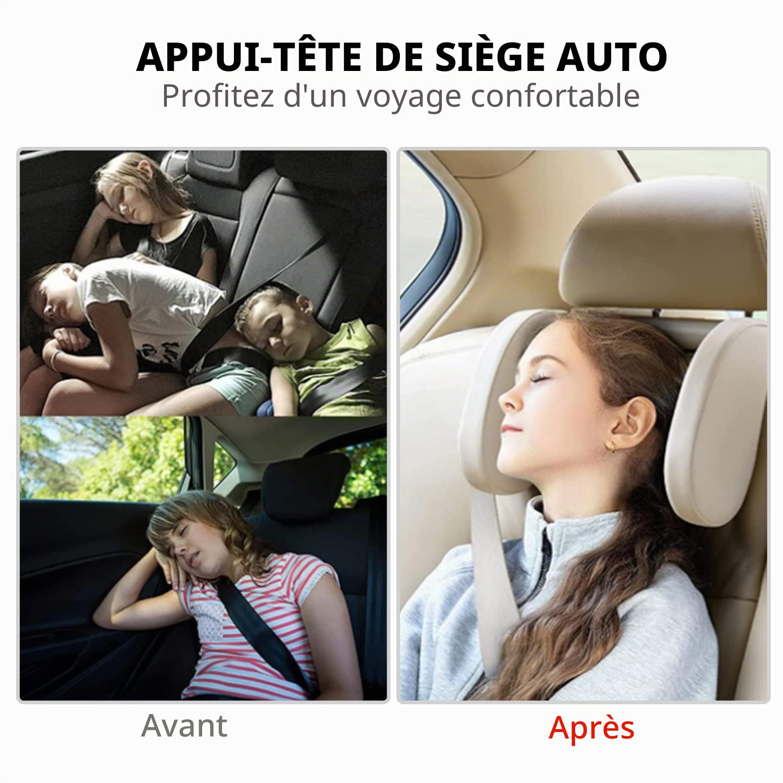 Hifrom Repose Tete Voiture, Voiture Oreiller Protection, Rotation à 180°Appui-Tête, Repose Tête Latéral de Siège Voiture pour Adultes Enfants, Cou de Repose Tête pour dormir en Voiture Voyage (Beige)