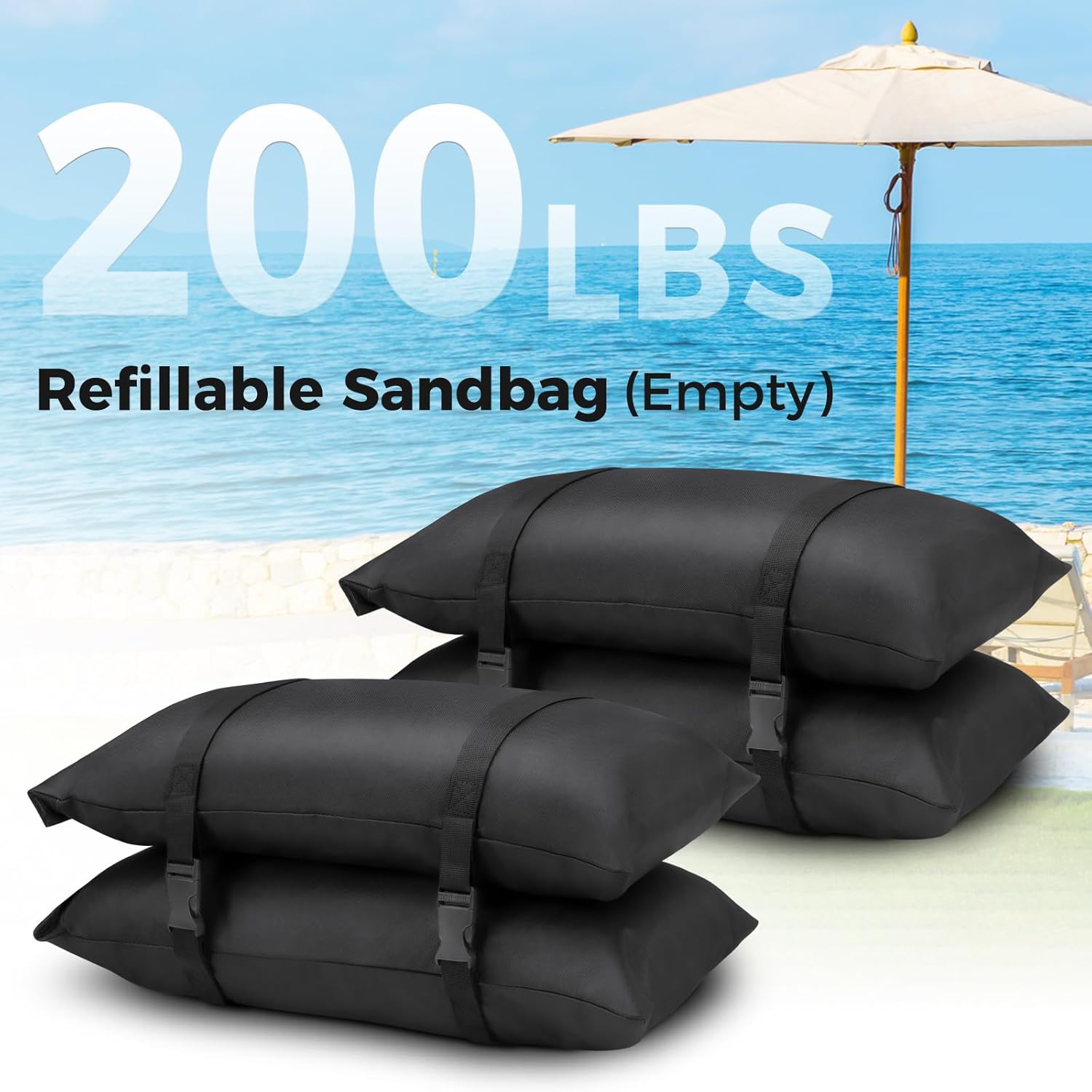 Aimosen 200ポンド 重量用サンドバッグ (4パック)、傘ベースウェイトサンドバッグ、トランポリン、プールサイド、パティオ、