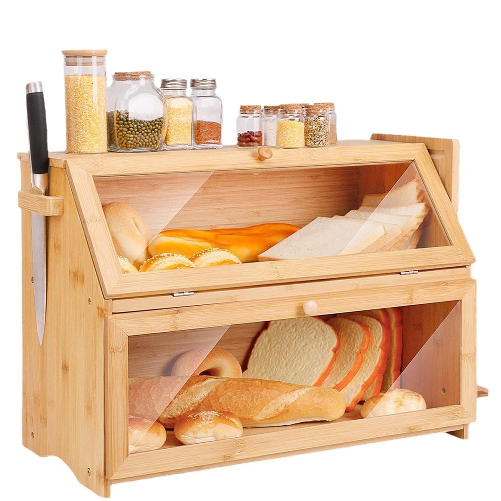 TLMDXTEU Bread Box Wooden Bread Box Kitchen Countertop Food Storage for Kitchen Counter