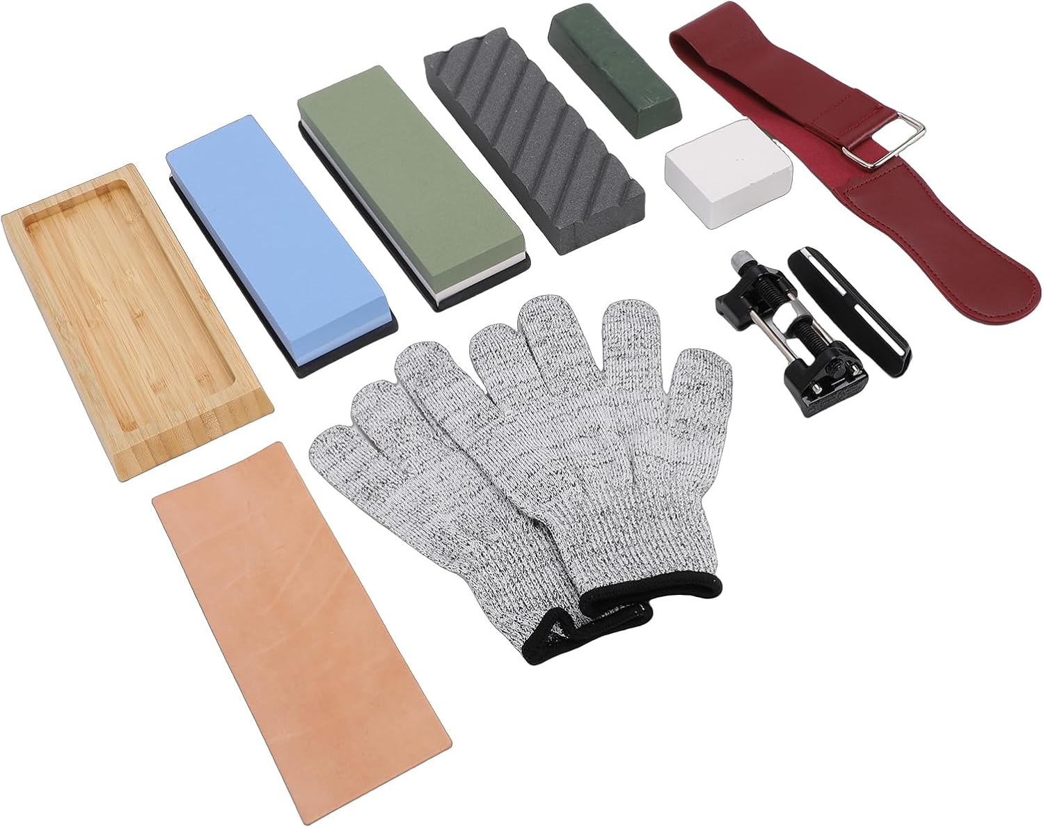 Hamwesh Knife Sharpener, Professional 4 Side Grit 400 1000 3000 8000 Knife Sharpening Kit, Whetstone with Leather Strop, Angle Guide, Cut Gloves for Most Knives and Tools (18*6*2.8) (18*6*2.8)