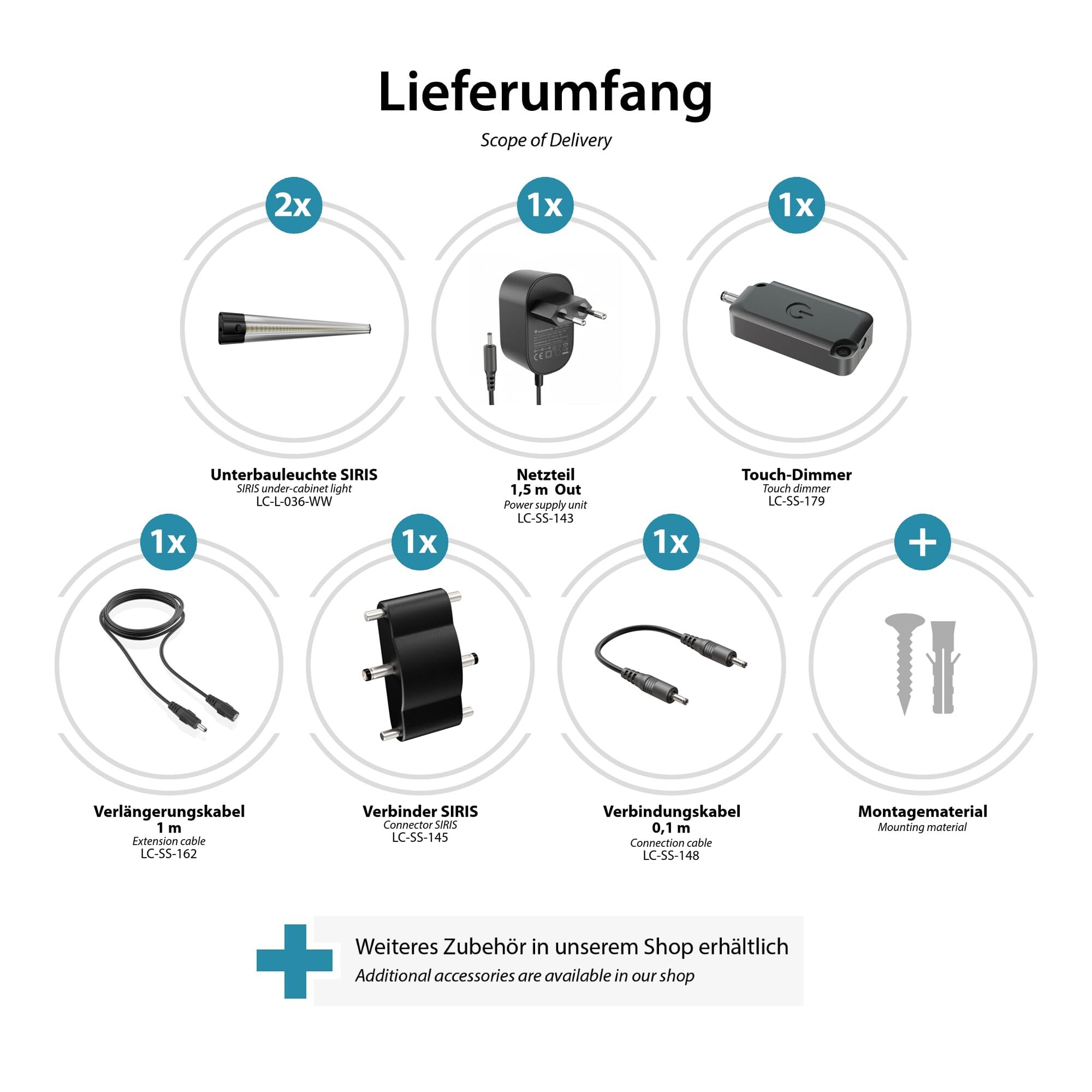 Parlat apparecchio d'illuminazione sottopensile LED Siris, dimmer a sfioramento, piatto, 50 cm ciascuno, 531 lm ciascuno, bianco caldo, set di 2