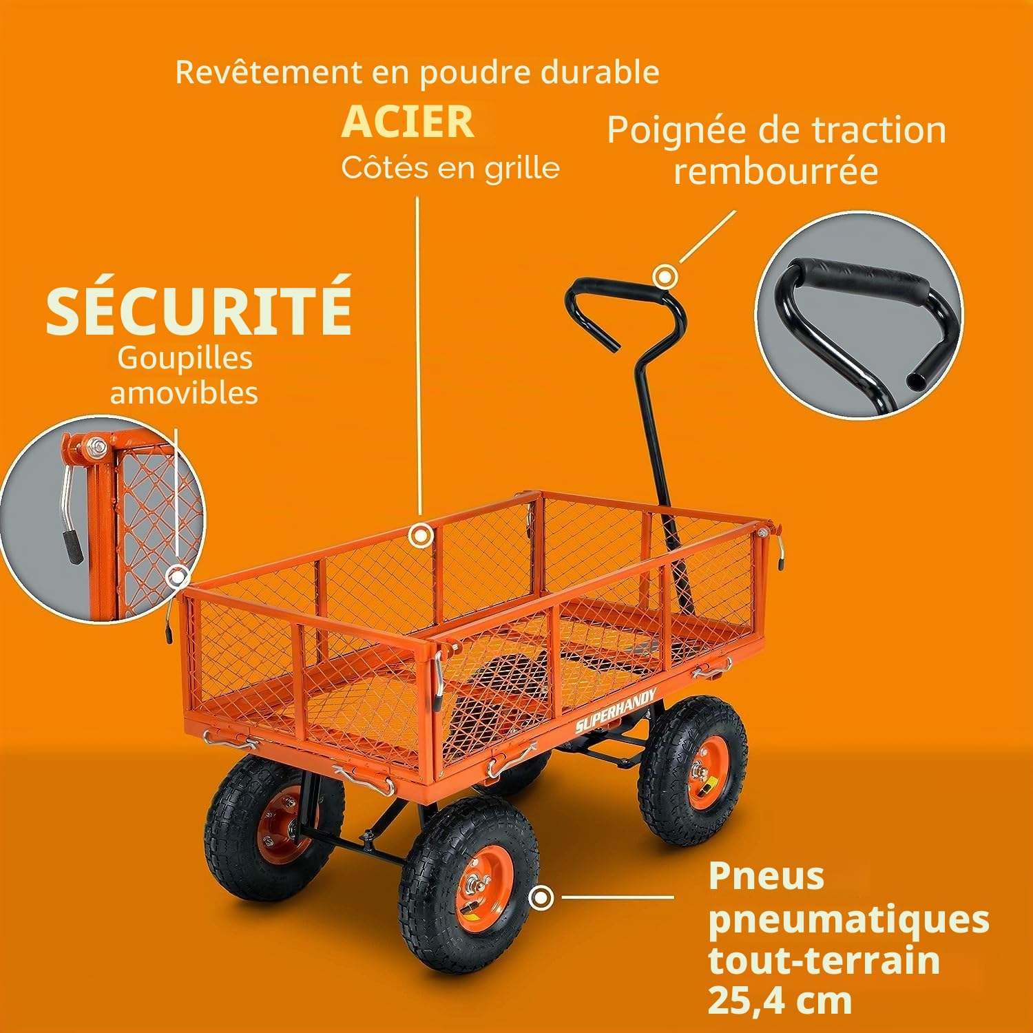 SuperHandy Chariot Utilitaire de Jardin, Charge Max. 180 kg，Robuste