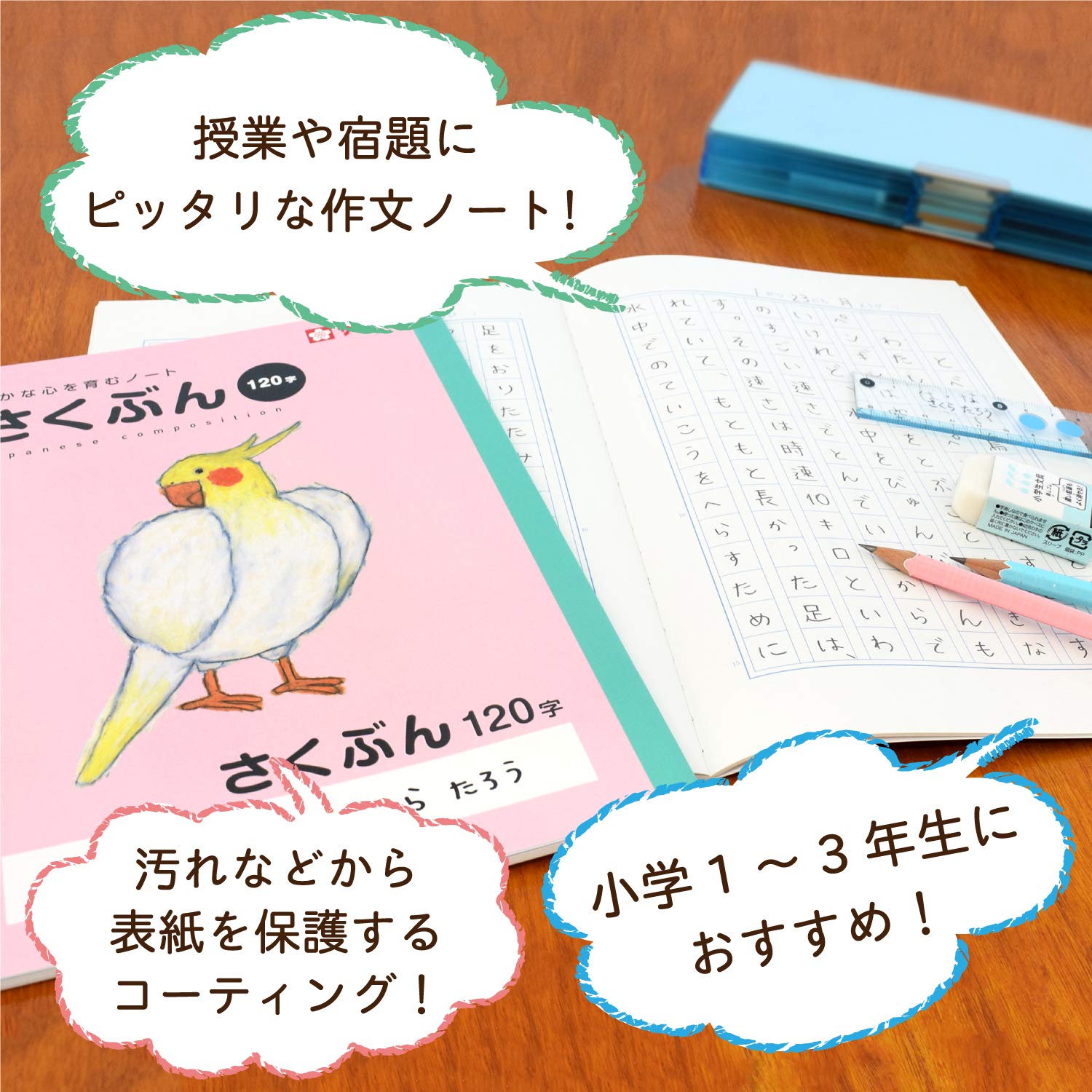 Sakura Crepas NP105 (3) Learning Book Composition 120 Characters B5 Yusuke Yonezu Design Parakeet 3 Books      Unknown Binding