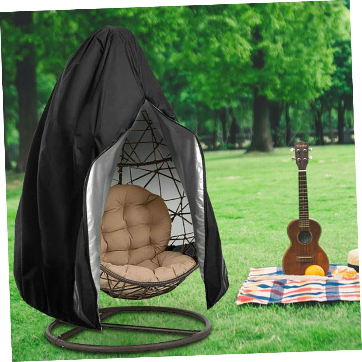 Housse Imperméable pour Fauteuil Suspendu de Jardin Protection Anti-poussière avec Fermeture Éclair Résistante Vent pour Mobilier Extérieur Patio