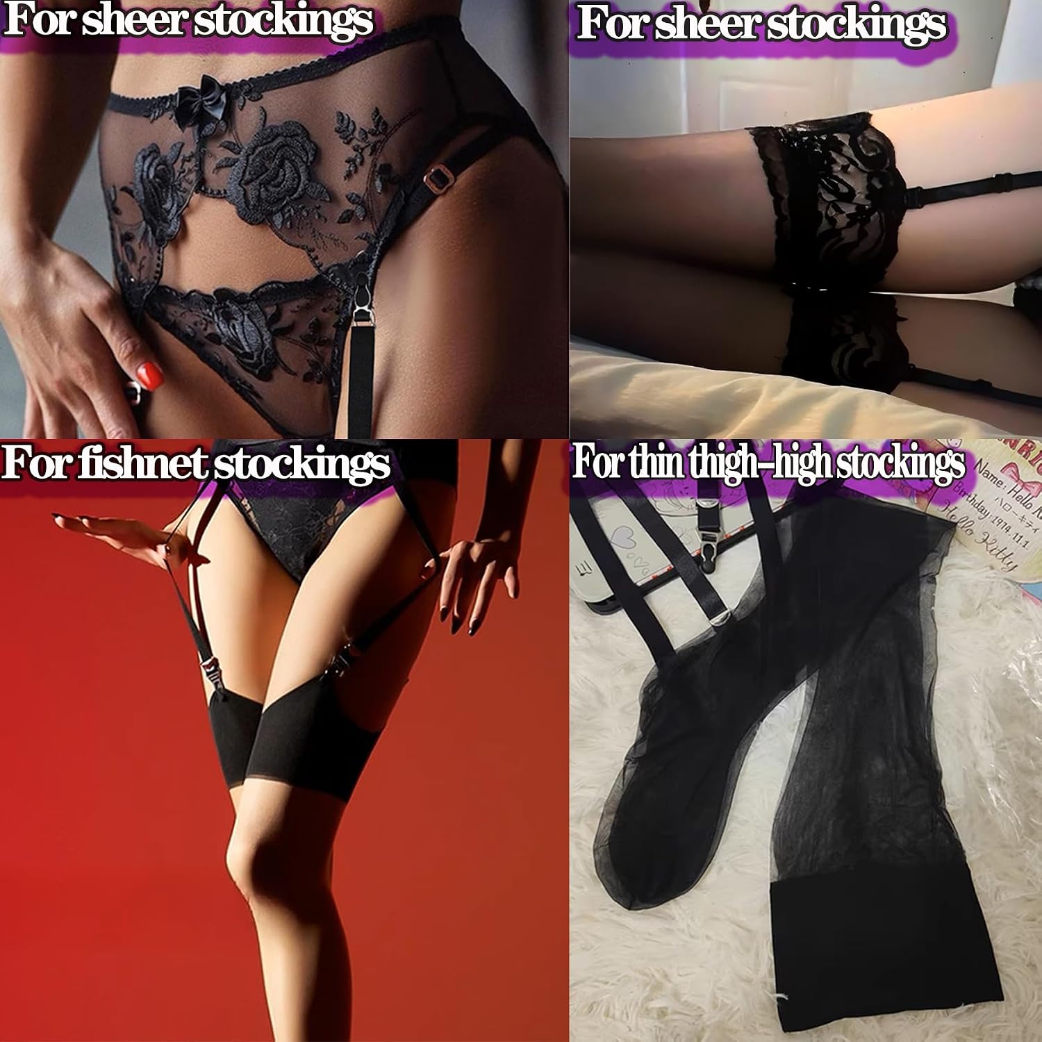 Adjustable Thigh High Stocking Garter Belt Shirt Stays Suspender Holder Straps with Non-Slip Clips for Socks Boots