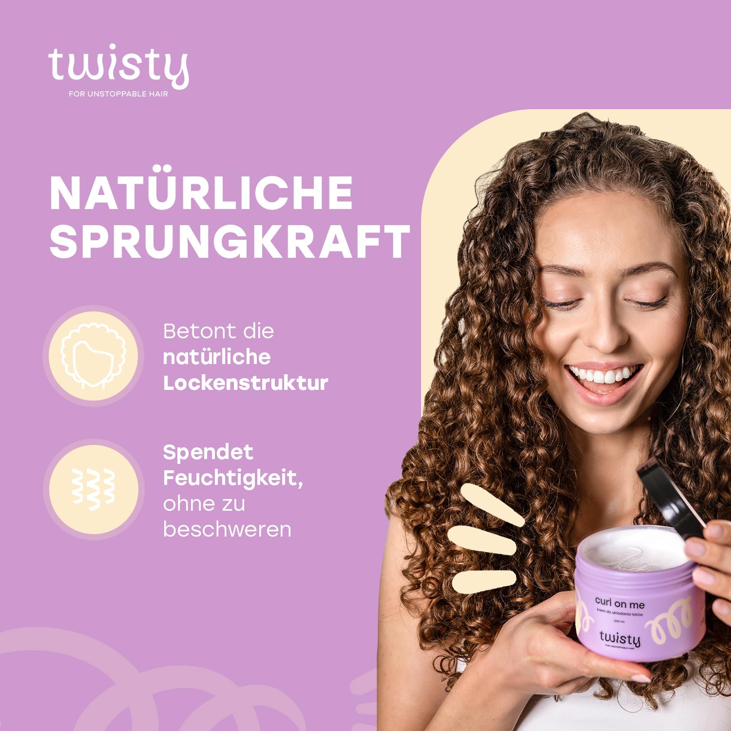 Twisty Lockencreme Curl Cream 250ml - Feuchtigkeitsspendende Lockenpflege, Anti-Frizz Styling Creme für Naturlocken & Wellen mit Sheabutter
