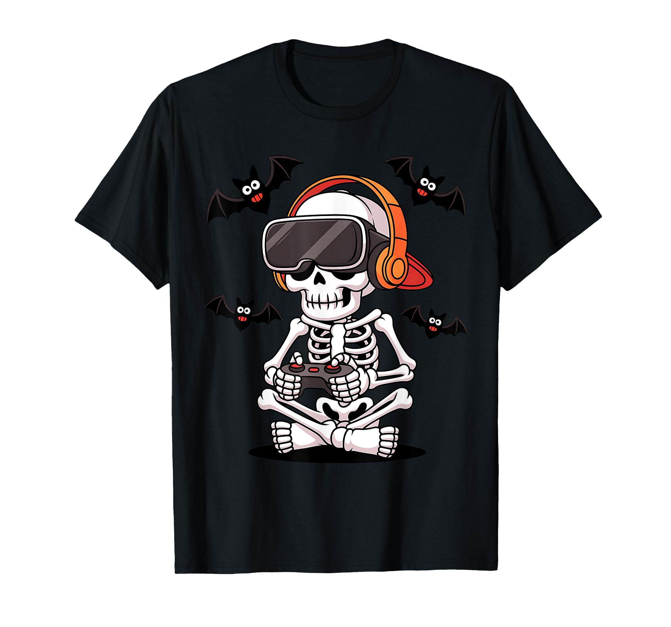 Funny Skeleton Gamer with VR Headset Halloween Style T-Shirt