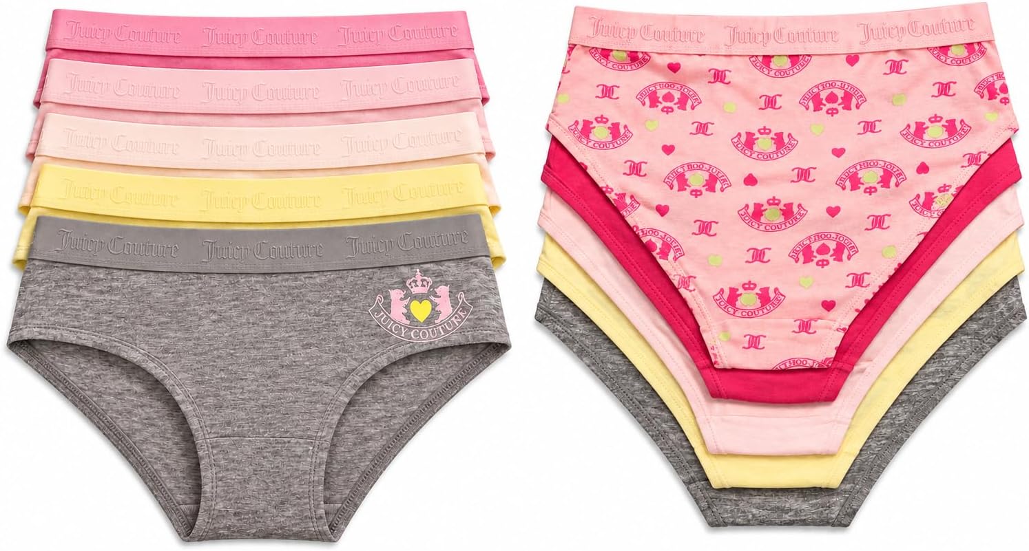 Juicy Couture Girls' Briefs Underwear, 5 Pack