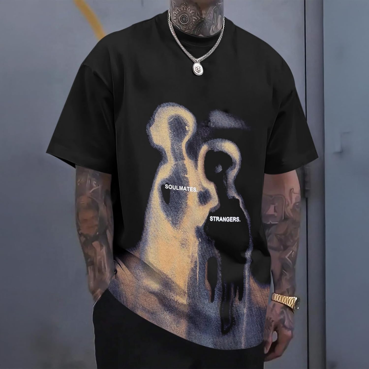 Men's Oversized Letter Graphic Tees Vintage Cotton T Shirt Streetwear Tees Aesthetic Unisex Shirts Grunge Tops - Image 2