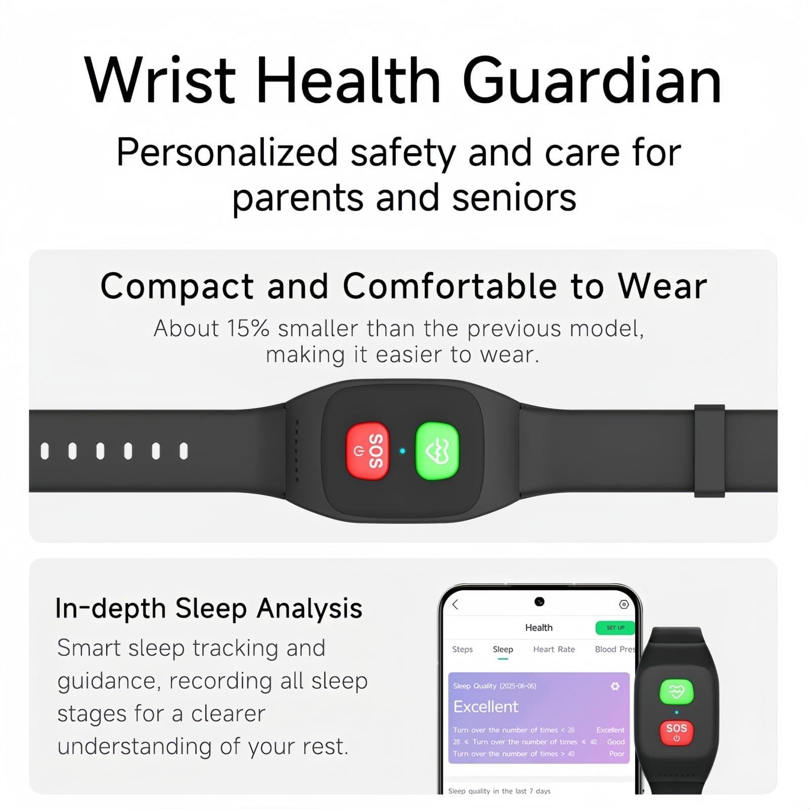 X&Z-XAOY Montre Connectée De Sécurité Bracelet avec Alerte De Chute Montre D'appel d'urgence en Un Clic pour Seniors Et Personnes Âgées