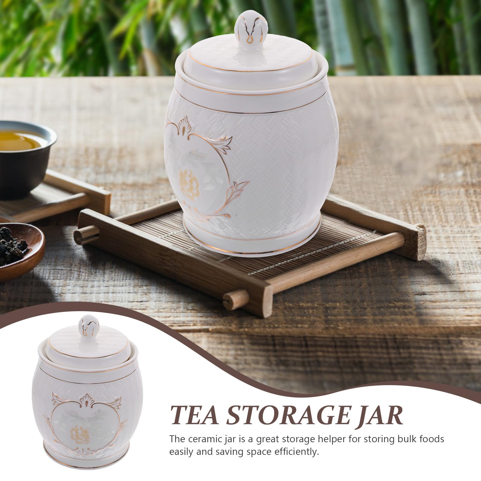 SHOWERORO Tarro para Almacenamiento de Té y Cereales de 1600ml con Tapa Hermética de Cerámica Blanco Fácil de Limpiar y Ahorro de Espacio en Cocina