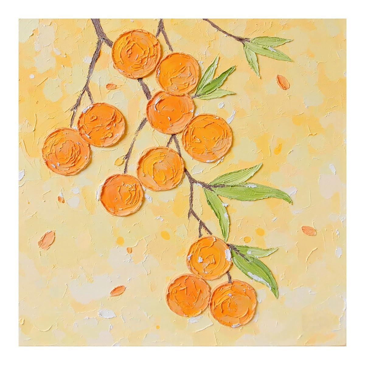LCDIUDIU Oil Paintings On Canvas Abstract Unframed Hand Painted Textured Orange Citrus Fruit Wall Art Orange Tree Branch Wall Decor Modern Artwork for Kitchen Living Room Bedroom 60X60Cm(24X24Inch)