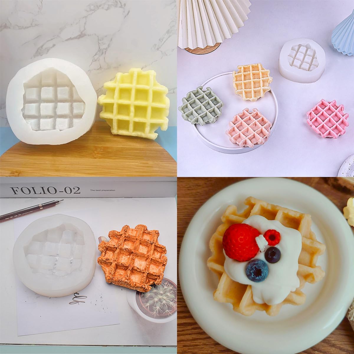 Large Waffle Silicone Mold Waffle Candle Molds Cake Mold Waffle-Shape Soap Moulds Artificial Waffle Shaped Chocolate Mould French Waffles Bread Baking Mould for DIY Casting Clay Art Crafts Ornament