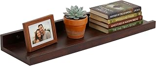 Relaxdays Wall shelf, H x W x D: 2 x 40 x 15 cm, walnut wood, floating | Floating frame photo frame, decoration, picture strip wall