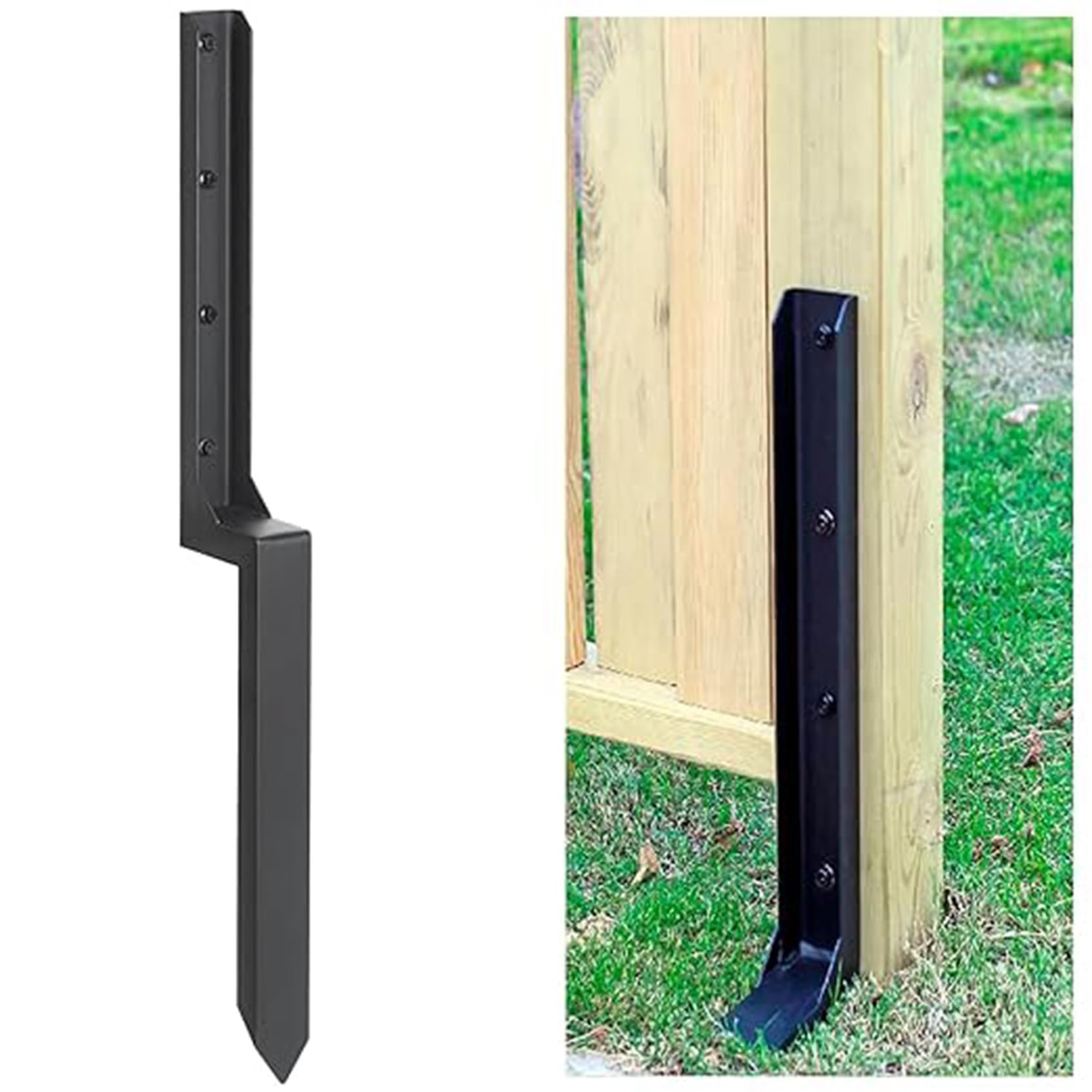 GOUZIBHD No-Dig Fence Post Repair Stake,Black Steel Ground Spike for Mailboxes Signs Boundary Markers,One-Piece Fence Post Anchor for Leaning Broken Wood Posts(Size:1PCS)