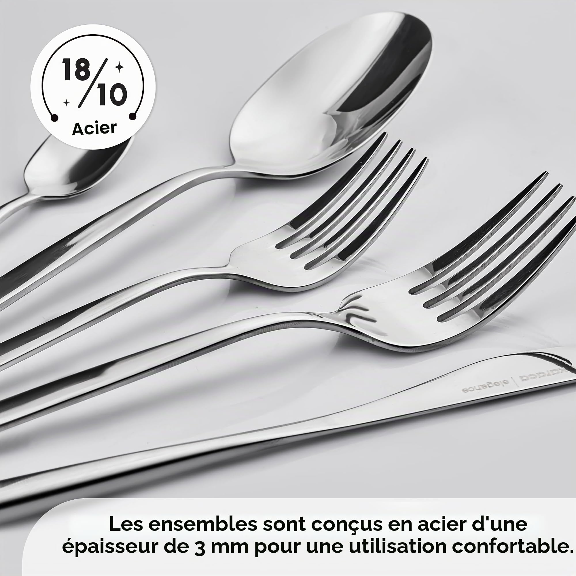Karaca Lizbon Ménagère 60 pièces, Pour 12 personnes, set de couverts en acier inoxydable 18/10, passe au lave-vaisselle, parfait pour un usage quotidien, qualité premium