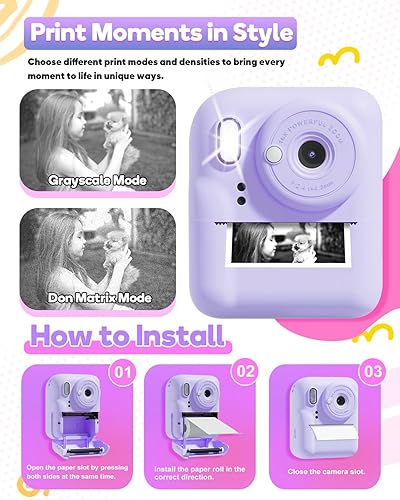 Miniatura 5 de Cámara de impresión instantánea para niños, cámara dual digital 1080P para niños, juguetes de impresión instantánea de fotos para niñas, regalos de