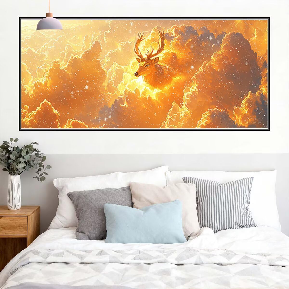 Diamentowe malowanie dla dorosłych, diamentowe malowanie zwierząt, DIY diamentowy wzór jelenia z kwadratowymi wiertnicami płótno 250 x 100 cm, zestaw do haftu krzyżykowego do dekoracji sypialni