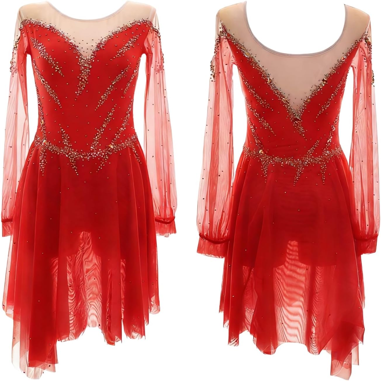Ice Skating Dress Long Sleeve Customizable Competition Dance Outfits Girls Breathable Twirling Uniforms