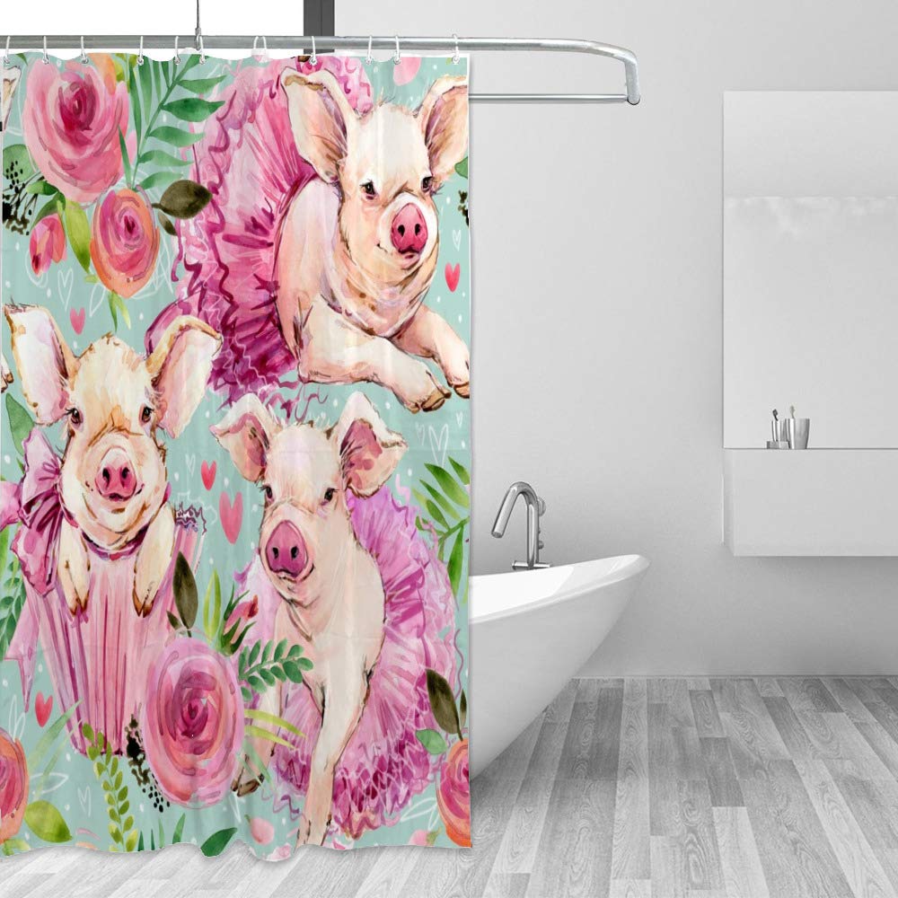 Rideau de douche imperméable fini le sol mouillé motif cochon