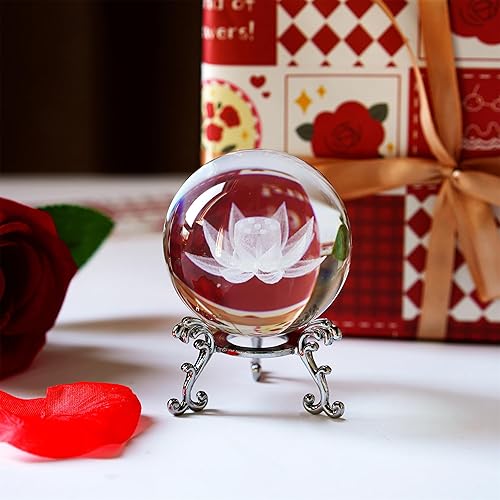Miniatura 4 de HDCRYSTALGIFTS Bola de cristal de 2.4 pulgadas (2.362 in) con soporte de floración chapado en plateado, bola de vidrio Fengshui para decoración del
