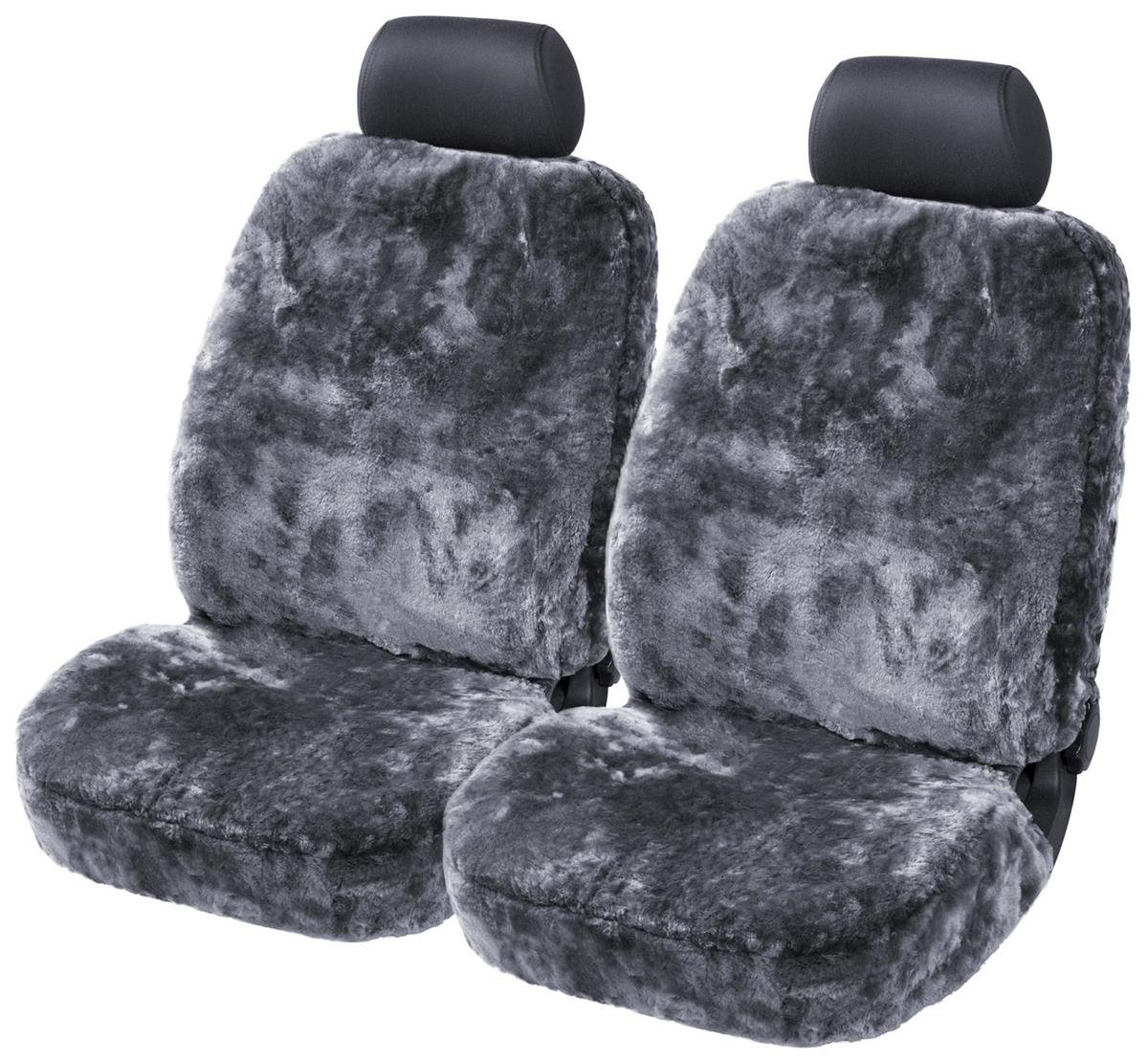 Torrex 2Stk Lammfell-Sitzbezug - kein Patchwork - Vollbezug mit allgemeiner Betriebserlaubnis (ABE) Universalgröße (Farbe Anthrazit, 2 Bezüge)