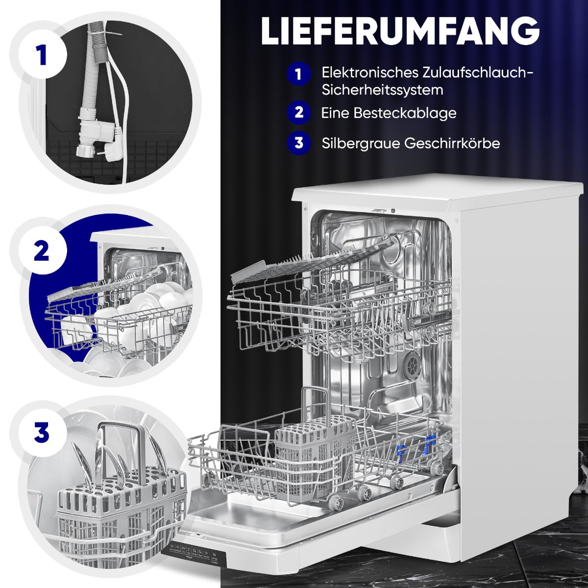 Bomann GSP 7418 Geschirrspüler 45 cm 10 Maßgedecke Stand Unterbau LED-Display weiß