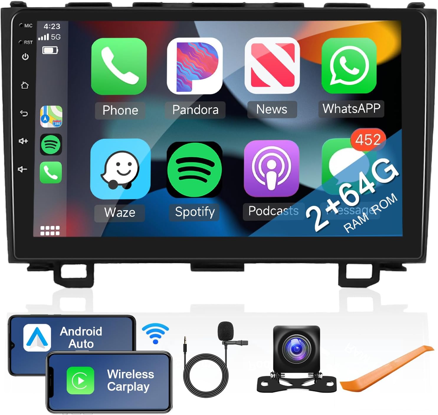 GOHHDL Android 2DIN Autoradio Für Honda CRV 2007-2011 - 9 Zoll Mit Carplay & Android Auto