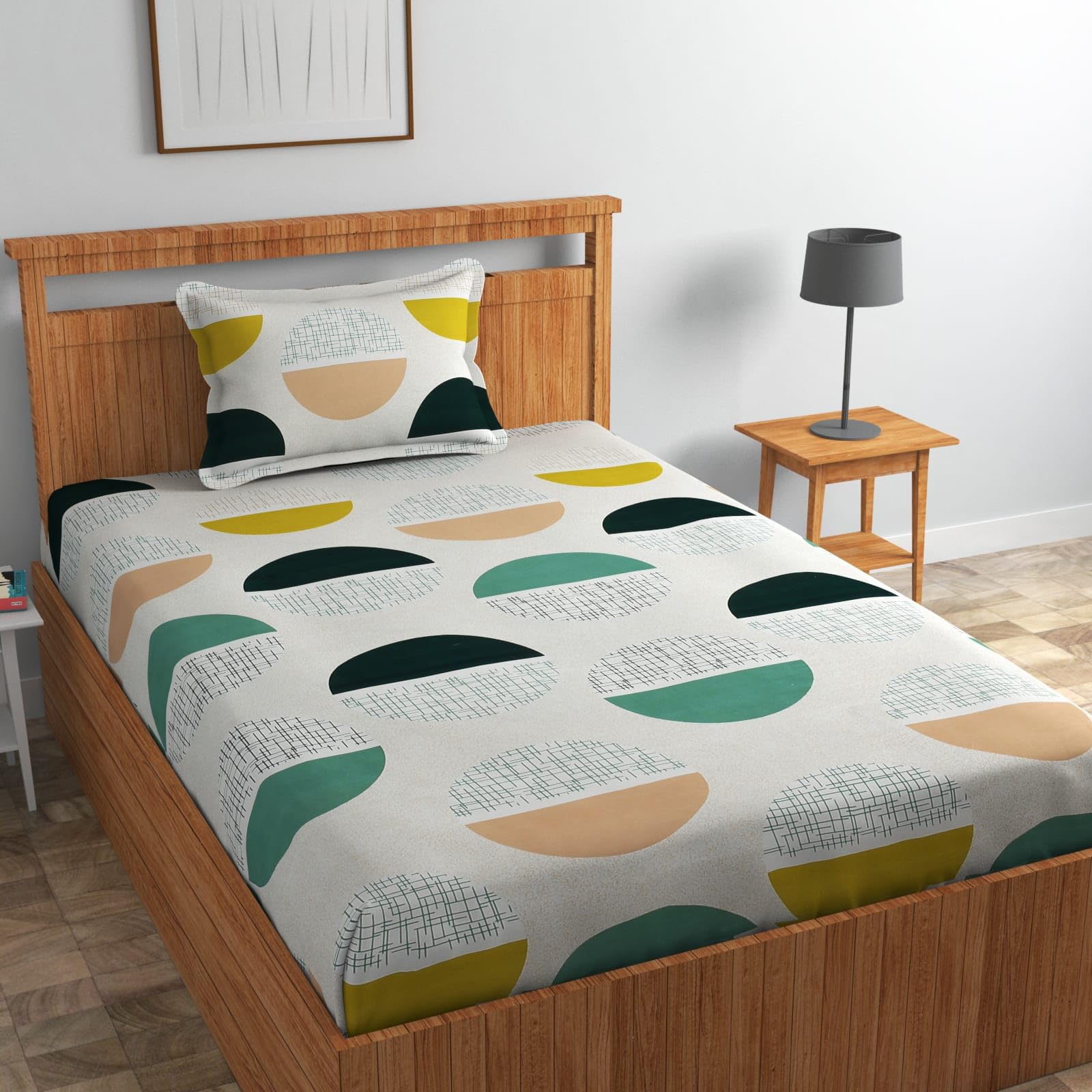 Premium Single BedSheet with 1 Pillowcases Floral Pattern, 100% Cotton (White Multicolor, Single Flat)-image-48