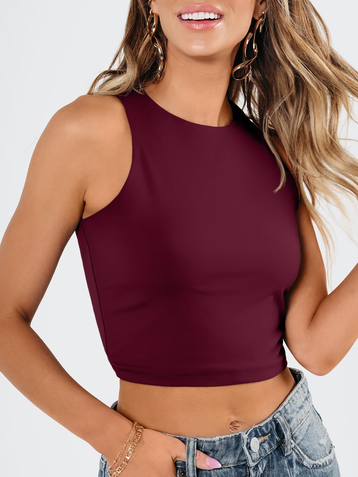 EFAN Womens Sexy Sleeveless High Neck Crop Tops Workout Cute Racerback Cropped Tank Tops Summer Clothes Teen Girls