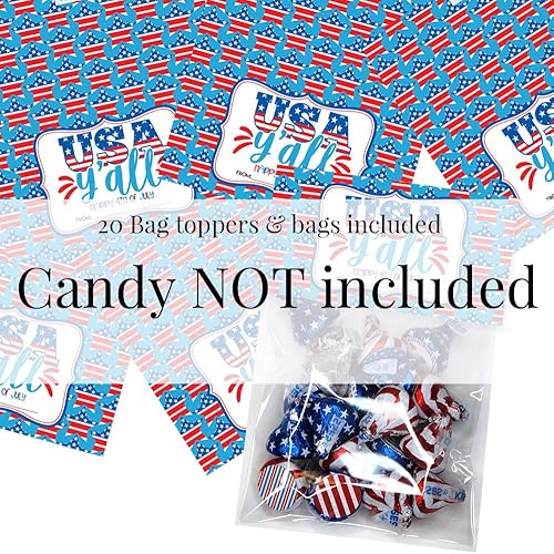 Miniatura 5 de Amanda Creation USA Y'all Happy 4th of July - Juego de 20 bolsas con 20 bolsas autoadhesivas también incluidas