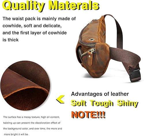 Miniatura 4 de Grueso caballo loco cuero senderismo equitación viaje al aire libre cinturón riñonera riñonera pequeña bolsa de teléfono para hombres mujeres 380,