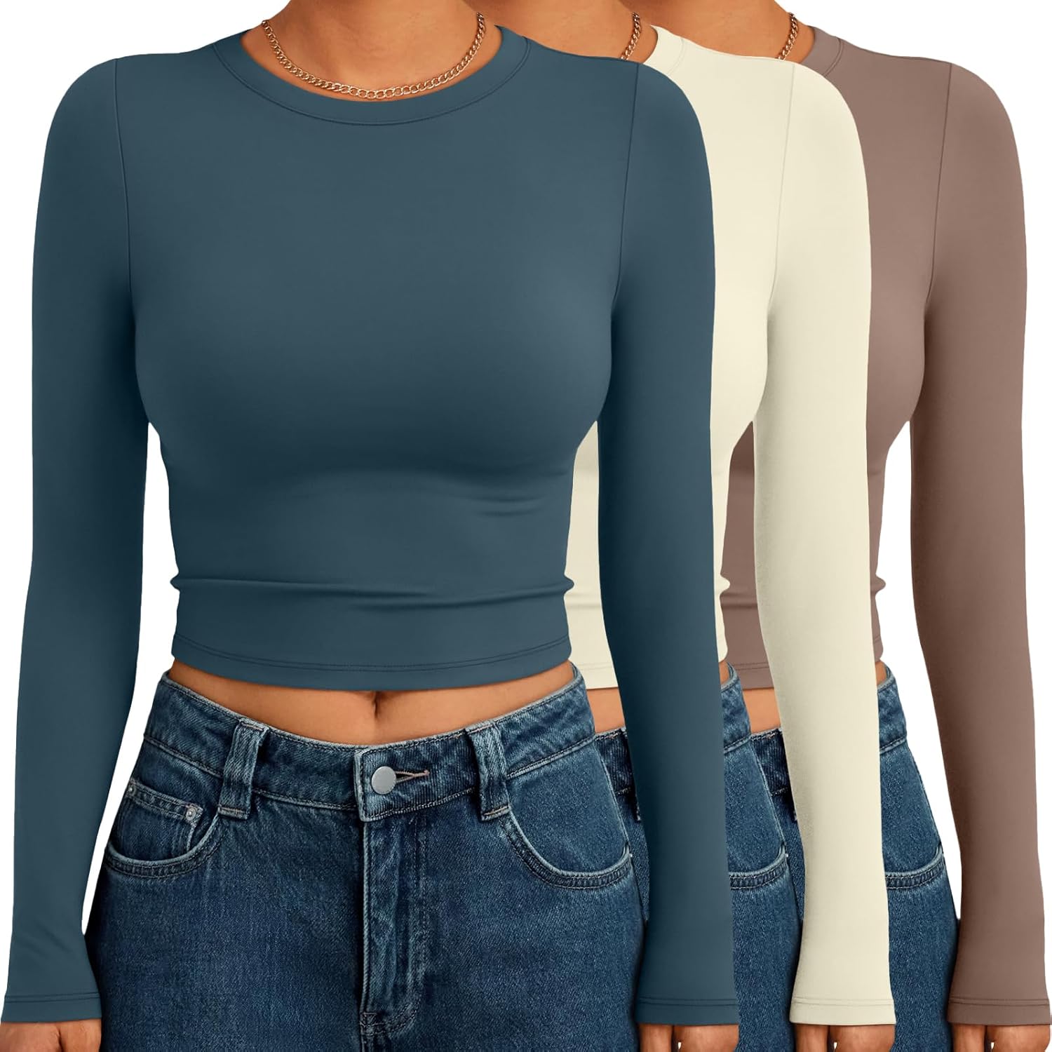 AUTOMET 3 Pack Womens Long Sleeve Shirts Y2K Going Out Crop Tops Cute Basic Slim Fitted Fall Fashion Outfits 2025 Clothes