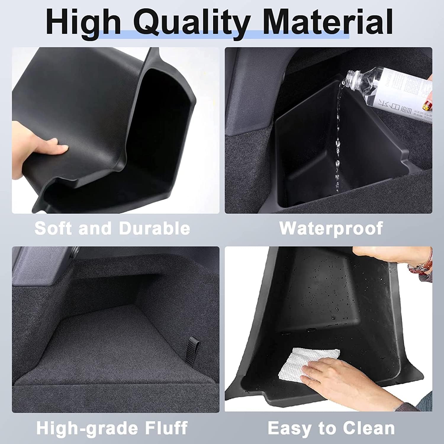 Rear Trunk Organizer Storage Boxes with Lids for 2022 2023 Tesla Model Y 5-Seater Waterproof Trunk Side Storage Bins