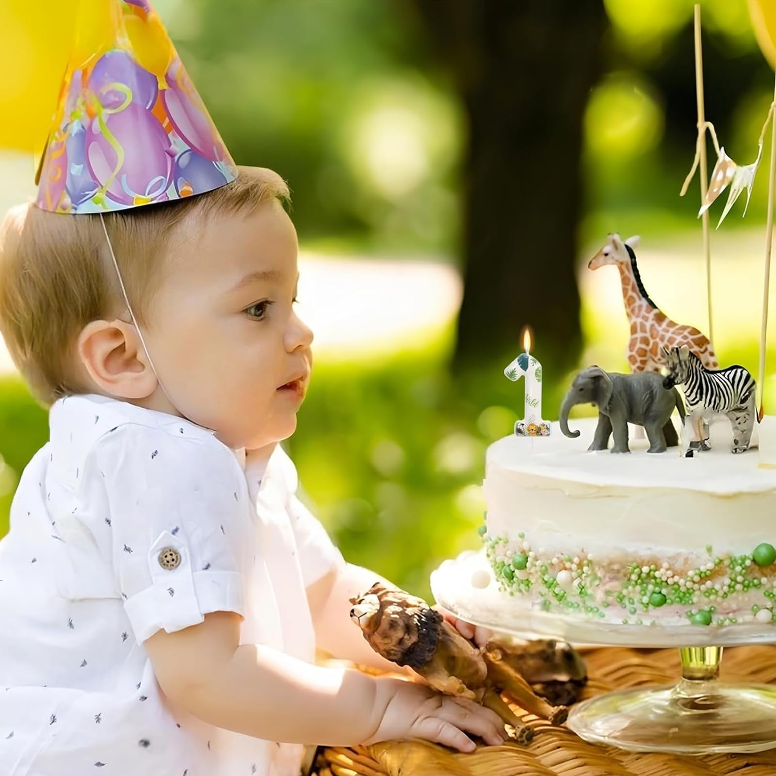 Koboko dzika świeca dżungli 1 urodziny, safari zwierzę świeca urodzinowa 1, dzikie zwierzęta dekoracja tortu 1 urodziny świeczki dżungli cyfry 1 dla chłopca dziewczynki pierwsze topper na tort
