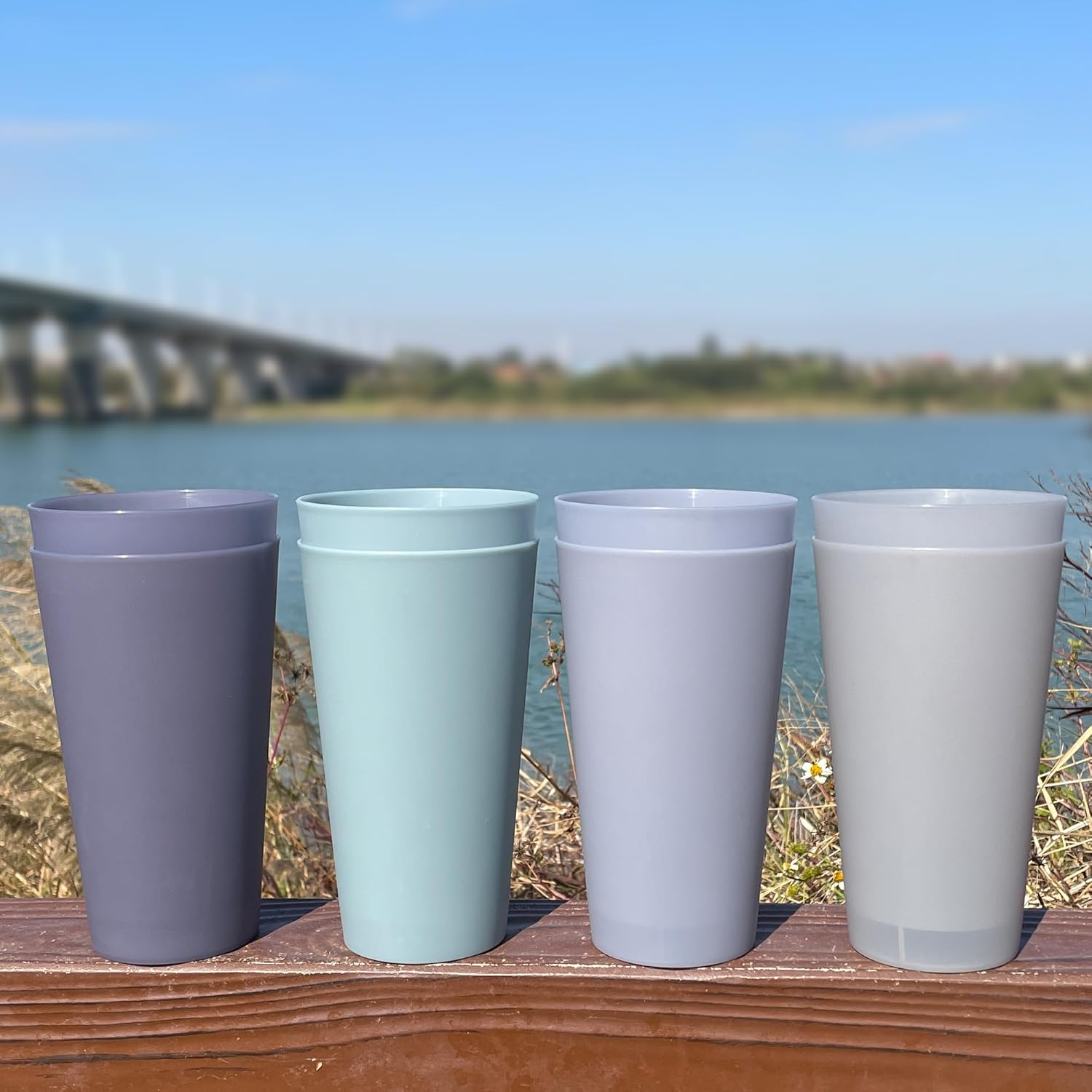 32 oz Plastic Cups Reusable, Unbreakable Plastic Tumblers set of 8, BPA Free Durability & Dishwasher Safe Eco-Friendly Drinks Cup for Kitchen, Home, Office, Outdoor (Grey Stone) - Image 4