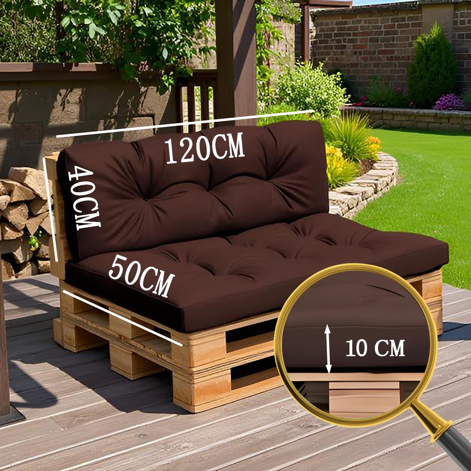 Palettenkissen Set wasserdicht Palettenkissen Indoor & Outdoor 120x80 120x60 100x60 80x60 cm Kissen für Europalettensofa mit Rückenlehne Schwarz (120x50+120x40 cm)