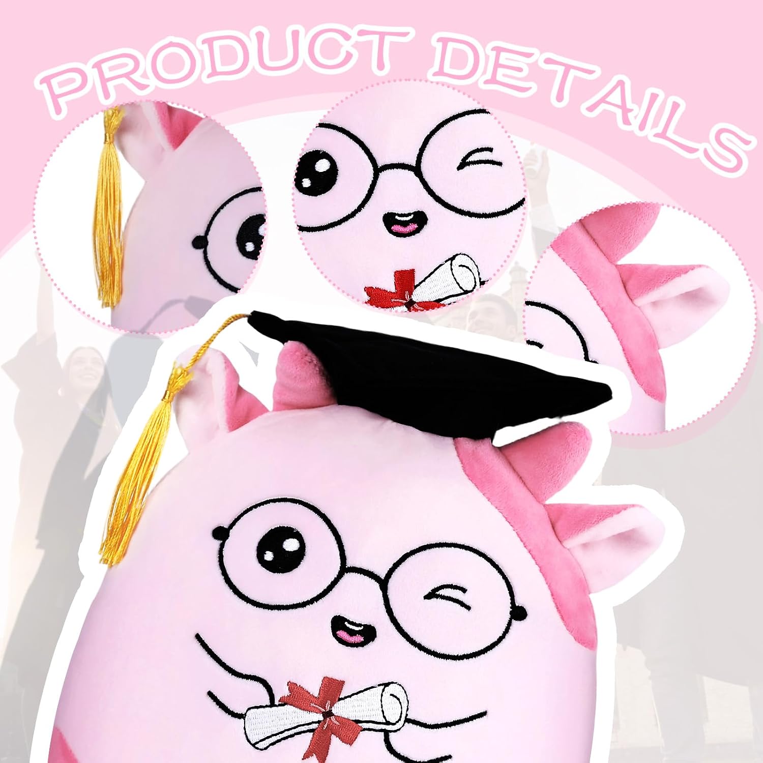 8 Inch Graduation Cow Plush 2026, Cute Pink Cow Squad Plush Toy for Girls & Boys, Graduation Stuffed Animal with Hat for Kindergarten Preschool High School College Student Gift image 3