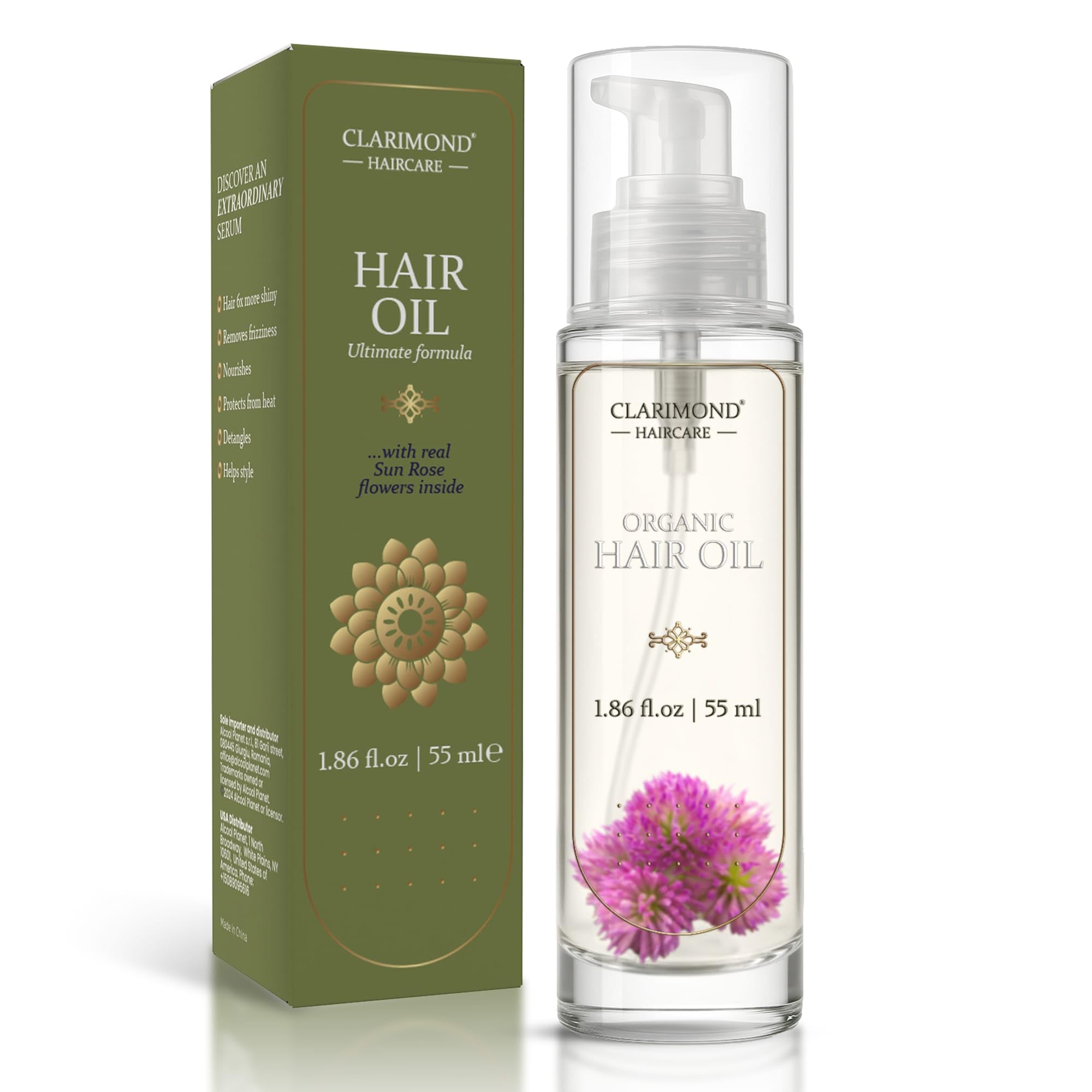 Clarimond Artisanal Argan Oil & BIO-Peptides – Smooth and Sleek Frizz Hair Control, Nourishing Formula, Boosts Shine, Non-Greasy Hydration & 24-Hour Fragrance, 55ml.