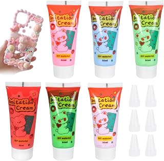 Simulation Whisk Cream Glue Set, Cream Color Clay Glues, Cream Glue, Cell Phone Case Crafts Handmade, Cream Glue for Mobile Phone Case Crafts Handmade Craft Jewelry Decorations (6 Piece-2)