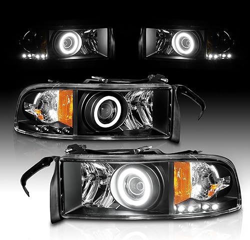 Miniatura 10 de AmeriLite Juego de faros delanteros de repuesto para Dodge Ram 1500 1994-2001  Ram 2500 3500 Dual Xreme LED Halo Rings Proyector cromado - Lado del