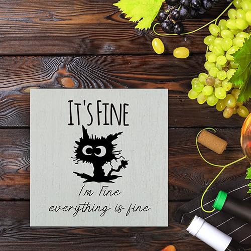 Miniatura 7 de Letrero con texto en inglés "It's Fine I'M Fine Everything is Fine", decoración de escritorio de gato negro, divertidas decoraciones de escritorio