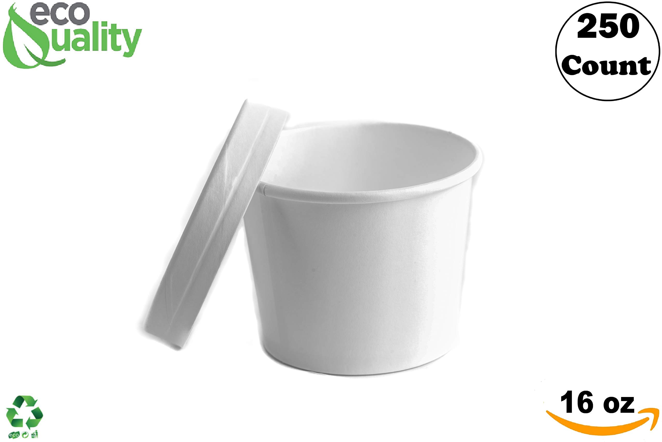 Buy [250 Count] 16 oz Disposable White Paper Soup Containers with Lids
